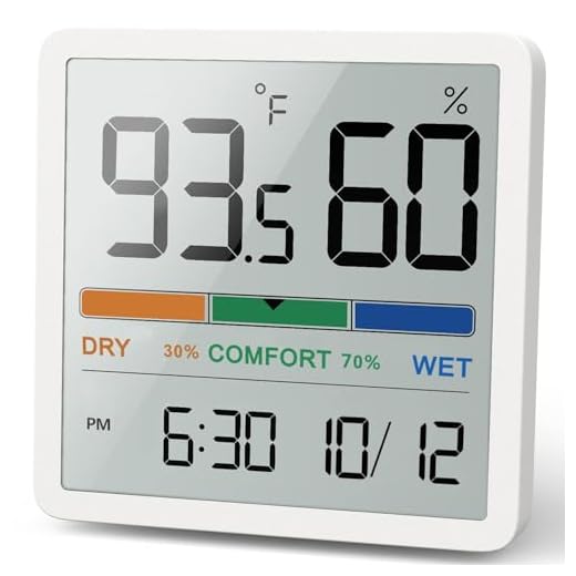 NOKLEAD Hygrometer Indoor Thermometer, Desktop Digital Thermometer with Temperature and Humidity Monitor, Accurate Humidity Gauge Room Thermometer with Clock (White)