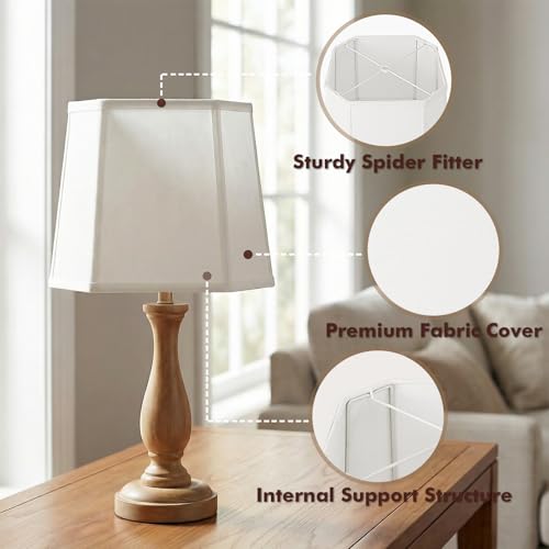 White Square Cut Corner Lamp Shades Set of 2, 9.45" × 12" × 9.45" Medium Fabric Lampshades for Table Lamps, Spider Fitter Replacement Lamp Shades for Home Decor, Easy Assembly - Image 4