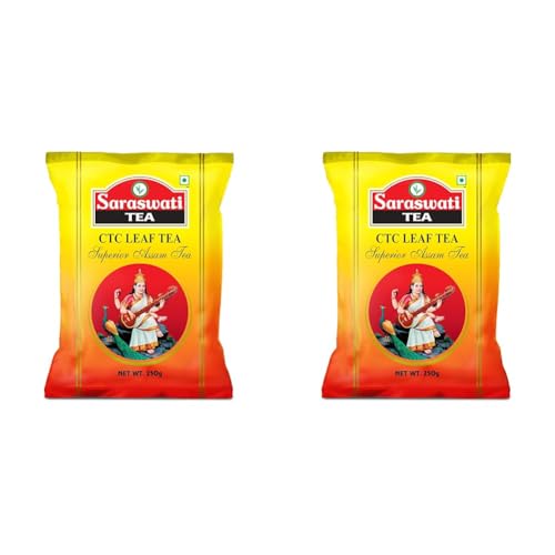 Image of Saraswati Assam Black Loose CTC Leaf Tea, 250g Pouch - Premium Kadak Chai Patti | Strong, Aromatic & Rich Assam Tea Blend | Premium Chai | Kadak Cha | Milk Tea | Black Tea (Pack of 2)