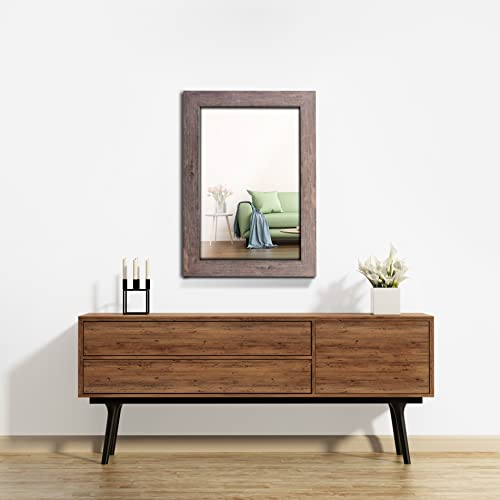 Image of Syndra Rectangular Mirror with Frame Rustic 20x28'' Wall Mounted Rustic Vanity Mirror with Large Wood Frame Farmhouse Bathroom Mirror, for Bedroom, Living Room, Entryway Wall Decor(Natural)