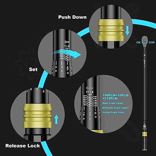 Image of ANPUDS 3 /4 inch Click Torque Wrench, 100-650 Ft-Lb /135.5-880.8 Nm, Heavy Duty | ±3% Accuracy, Dual-Direction, 48-Tooth, Quick Release Reversible Head for Semi Truck, Tractor, Diesel Engine, Farm