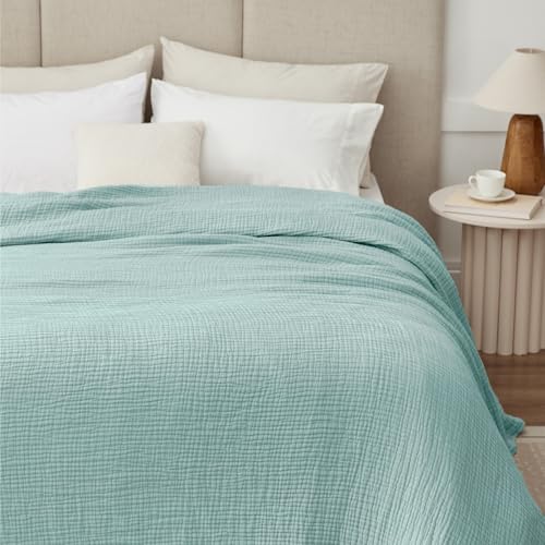 Image of 100% Cotton Muslin Blanket 40 inch x 40 inch, Breathable and Lightweight Cotton Twin Blankets, Soft Cooling Summer Gauze Blanket for All Season, Mint