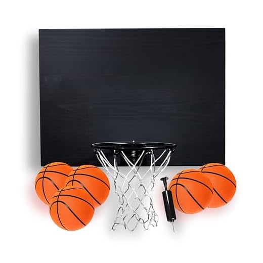 Cali Kiwi Pros Elite Mini Basketball Hoop & Ball Set, Wall Mount,Indoor Made in The USA Cedar Backboard. Includes 9” Hoop, Net, Pump & 5 Mini Basketballs. (Black- Black Rim)
