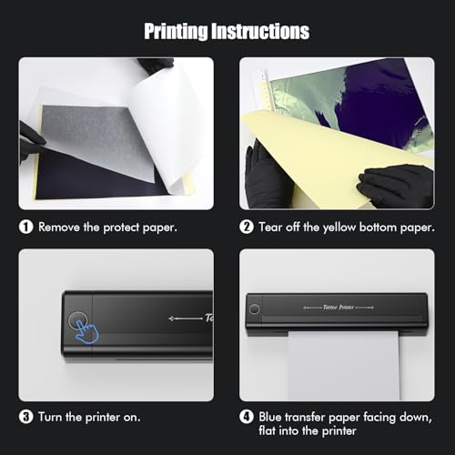 TATELF H1 Stencil Drucker Tattoo, Bluetooth Tattoo Drucker Printer Thermodrucker mit 10 Stück Papier, Schablone Tattoodrucker Kompatibel für Tattoo Künstler und Anfänger