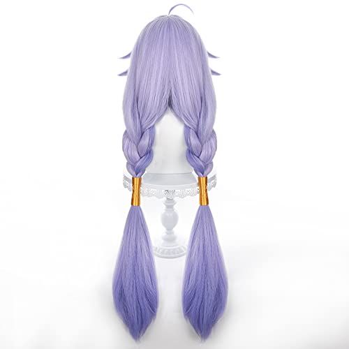 Image of Anime Purple Wigs with Bangs Long Straight Loose Wig with Two Braid Ponytail Adult COS Game Dragon Bai Cosplay Wigs Halloween,Christmas,Comic con,Game Show,Party