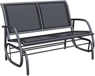 Outsunny 2-Person Outdoor Glider Bench Patio 2 Seater Swing Gliding Chair Loveseat w/Power Coated Steel Frame for Backyard Garden Porch, Black