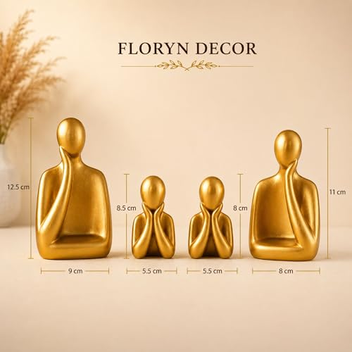 Image of Floryn Decor Ceramic Family Statue Set of 4 - Home Decor Items for Living Room, Bedroom, Office & Table Artifact (Gold)