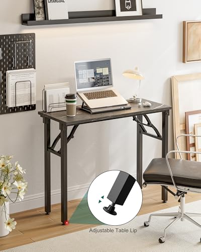 Image of Frylr Small Folding Computer Desk - Portable 35.8 Inch Foldable Laptop Table, Collapsible and Compact for Easy Storage and Fast Setup, Lightweight for Small Spaces, Craft and Study Use, Marble Greige