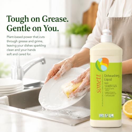 Image of Sonett Organic Dishwashing Liquid Lemon, Biodegradable, 34oz, Pack of 6