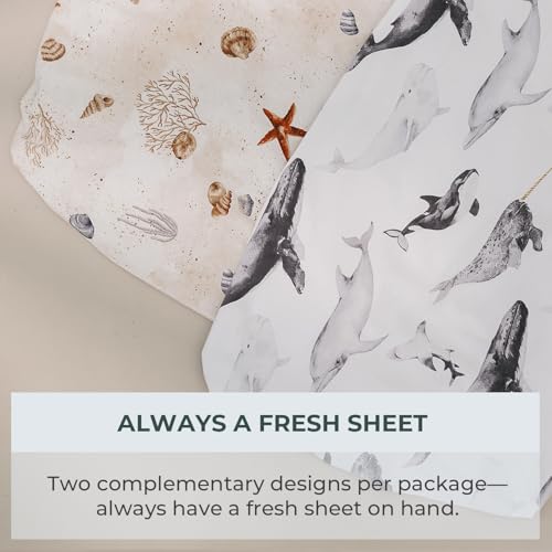 Image of Pobibaby 2 Pack Fitted Crib Sheets for Boys - Premium Cotton Blend Baby Crib Sheet Set, Soft Breathable Toddler Bed Sheets for Standard Mattress, Baby Boy Nursery Bedding Set 52x28 (Seaside)