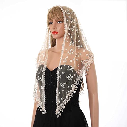 Floral Church Veils Lace Wedding Scarf Chapel Tassel Mass Tulle Head Covering Bridal Mantilla Veil for Women3
