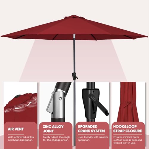 Image of Tempera Patio Market Outdoor Table Umbrella with Auto Tilt and Crank, Large Sun Umbrella with Sturdy Pole & Fade Resistant Canopy, Easy to Set
