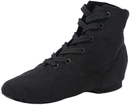 missfiona Womens Canvas Over The Ankle Jazz Dance Boots Lace-up Ballroom Modern Dance Shoes(9, Black)