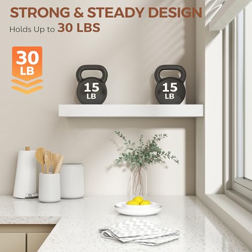 Image of Dreamland White Floating Shelves for Wall,8 Inch Deep Floating Shelves,24 inch W x 8 inch D Wall Shelves for Bedroom,Living Room,Kitchen,Bathroom,Set of 2