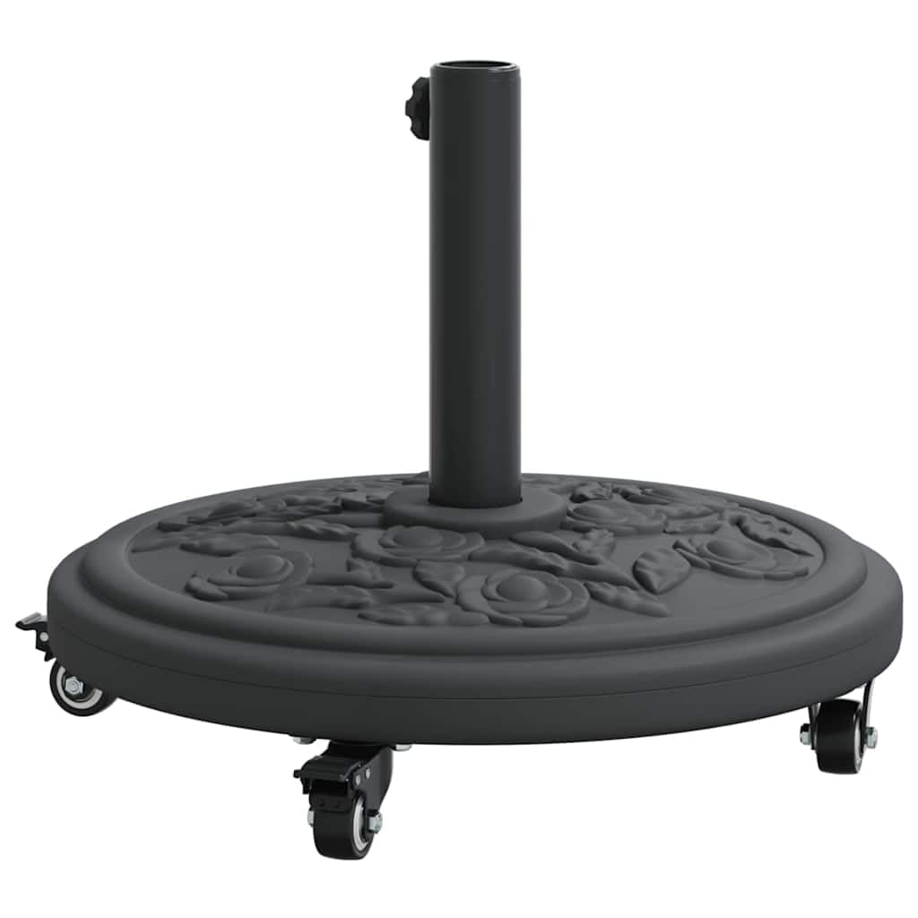 Supporto per ombrellone Art Deco nero in ferro con imbottitura in cemento, Ø 45 x 39,5 cm, 4 ruote arrotolabili con freni, supporto per ombrellone da mercato, terrazza, giardino
