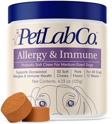 PetLab Co. Allergy & Immune Daily Probiotics for Dogs. Supports Yeast Production, Seasonal Allergies, Intermittent Itchiness, Gut & Digestive Health for Medium Size Dogs, Packaging May Vary