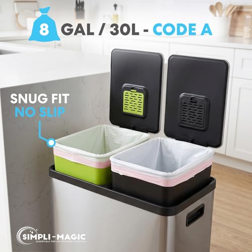 Image of SIMPLI-MAGIC 8 Gallon / 30 Liter Trash Liner (Code A), Tear-Resistant Trash Bags for Kitchen, Office, Bathroom, and Bedroom Trash Cans, 60 pack