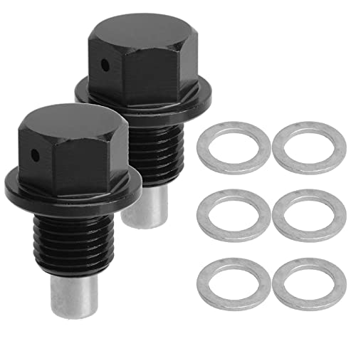 2Pcs M12 X1.25 Magnetic Oil Drain Plug Stainless Steel With 6 Copper Washer Gaskets Replacement For Toyota, Lexus, Nissan, Infiniti(Black) #TOP16