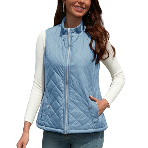 BEINF Damen Weste mit Stehkragen Westen Steppweste Leicht Ärmellos 2024 Reissverschluss Taschen Warme Weste Leichtes Winter Jacken Westen Grau XL