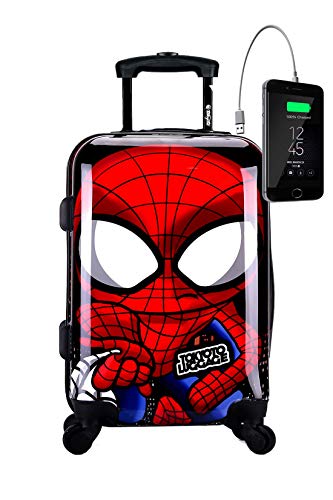 TOKYOTO - Maleta de Cabina Equipaje de Mano Spider Boy con Cargador USB, 8000mAh, 55x40x20 cm | Maleta Juvenil, Trolley de Viaje Ryanair, Easyjet | Maleta de Viaje Rígida