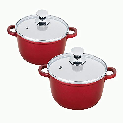 Kit 2 Panelas Caçarola - Revestimento Cerâmico - Espessura 5mm - 18cm de diâmetro - Vermelho - Cook