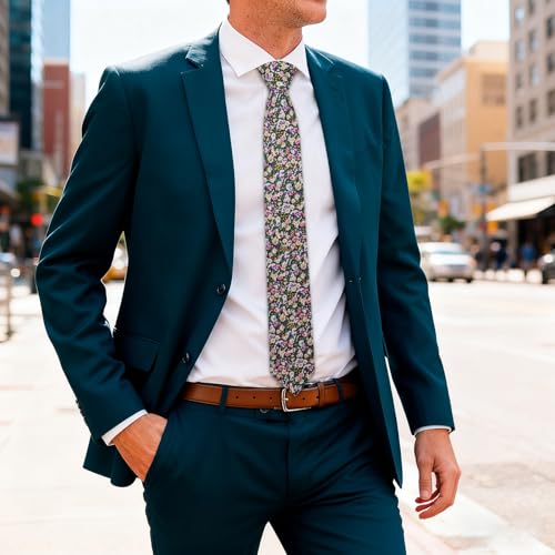 Image of Barry.Wang 100% Cotton Floral Ties for Men 63 inch Extra Long Necktie Clip | Fashion Cotton Printed Neckties,Wildflower 2.76 inch Ties Skinny,Gift Box,Groomsmen Wedding‌ Engagement Graduation