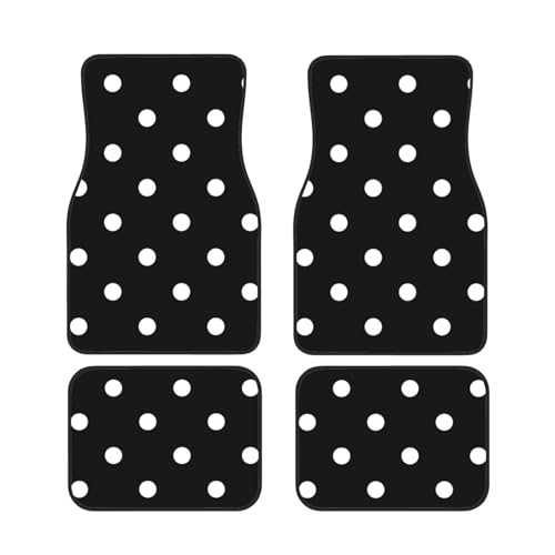 白黒水玉プリント 車用フロアマット 1台分4点セット カーフロアマット 車用マット カー用品 軽自動車/普通車/Suv 保護マット カー装飾 防水 汚れ防止 汎用 四季通用 取付簡単 クッション性 カー用品