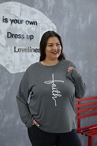 HDLTE Plus Size Faith Shirts Womens Long Sleeve Christian Inspirational Tops Casual O Neck Blouse (Grey, 3X)