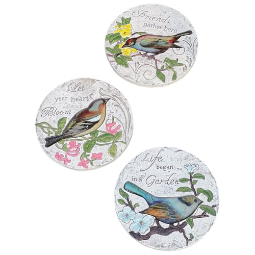 Kirnuo 踏み石、庭の装飾、3個パック、芝生の飛び石、丸い歩道石、庭の飛び石、ショッピングモール/ヴィラ/中庭/屋外用 (鳥)