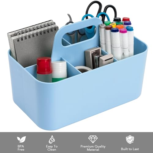 Image of Tiawudi Multipurpose Caddy Organizer, Plastic Caddy with Handle, Stackable Desk Organizer for Stationery, Marker and Pencil, Office Supplies Organizer, Dorm Caddy