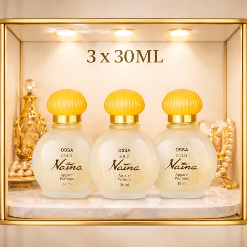Image of Ossa Gold Naina Perfume for Women, 3x30ML | Long Lasting Perfume | Musky Ambery Fragrance | Premium Daily Scent for All-Day Freshness, Confidence & Elegant Feminine Appeal