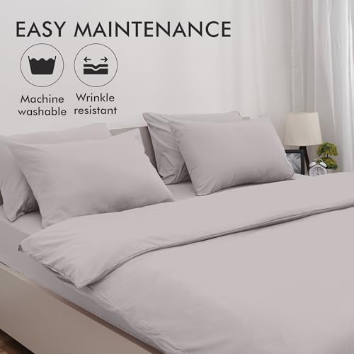 Novo Home Double Bed Duvet Cover Set Light Grey - Soft Microfibre Quilt Cover with 2 Pillowcases - Image 3