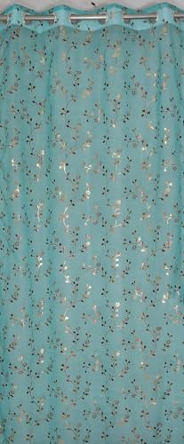 Image of littlelotus Floral Print Tissue Net Sheer Transparent Grommet Curtains for Door 7 feet Long Set of 2, Turquoise