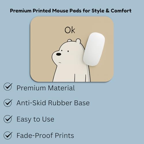 Image of Premium Cute Bear Mouse Pad - Stylish Printed Mousepad with Durable Non-Slip Rubber Base & Smooth Control Surface for Laptop, Desktop & Office Use (Ok Bear!!) (Ok Bear!!)