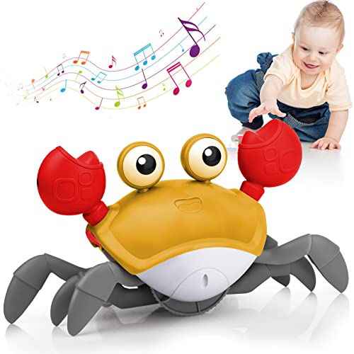 Sqie Crawling Crab Baby Toy, Children's Prone time Toy, Automatic Obstacle Avoidance Toddler Interactive Toy with Music and LED Light, Built-in Rechargeable Batteries (Orange)