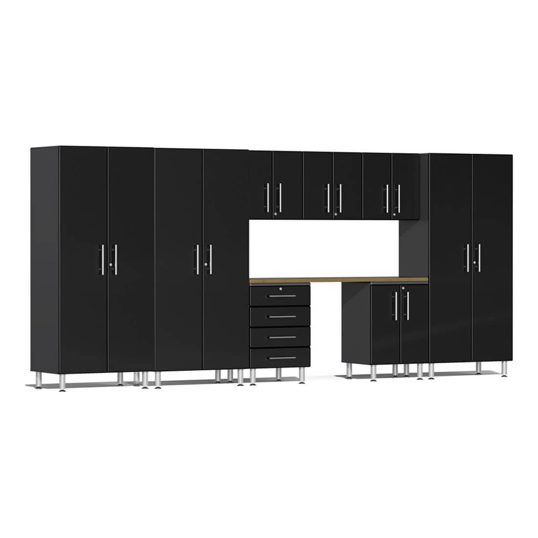 Ulti-MATE UG26092B 9-Piece Cabinet Kit with Bamboo Worktop in Midnight Black Metallic, Onesize, Black, Grey