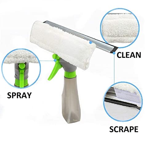 Image of Spray Window Cleaner in 1 Plastic Easy Glass Spray Type Cleaning Brush Wiper Clean Shave Car Window Cleaner, Mirror, Glass, Floor, Stove with Spray, Cleaning Cloth (Multicolor)