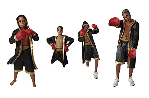 Déguisement de boxeur. Plusieurs tailles pour enfant et adulte. Composé de blouse, pantalon et ceinture. Gants non inclus. Taille unique adulte