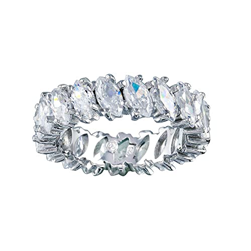 Sterling Silver Ladies Eternity Band Ring w/ 3 mm x 6 mm Marquise Cut CZ Stones