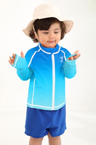 Image of BesserBay Baby Toddler Kids Rashguard Top UPF 50+ Long Sleeve Swim Shirt Zip Up Thumb Holes UV Jacket 12 Months-6 Years