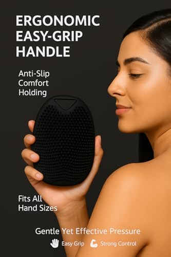 Image of Ross Silicone Body Scrubber for Bath & Shower | Soft Exfoliating Silicone Loofah Brush with Easy Grip | Hygienic, Quick Dry, Durable Body Scrubber for Deep Cleansing & Gentle Skin Care for Men & Women (Black, Pack of 1)