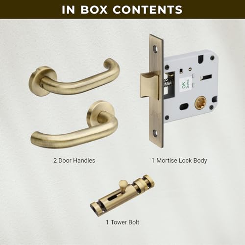 Image of LAPO Bathroom Door Lock Set | 45x45mm Lock Body | Keyless Brass Latch | Supports 30-50mm Thickness | Antique Finish | Left-Right Compatible | Easy Screw Fitting | 3 Years Warranty | CMH-6T
