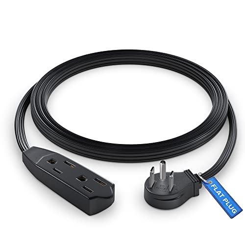 Maximm Cable 3 Feet Flat Plug Extension Cord / Wire, Multi Outlet - 3 Prong Angled Plug Extension Cord - Black