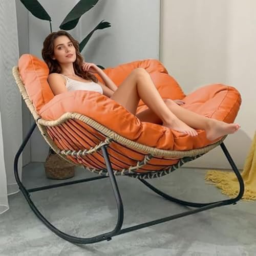 Mecedora de patio, cómoda silla Papasan de mimbre con cojín suave y grueso para uso en interiores y exteriores, ideal para sala de estar, dormitorio, sala de lectura