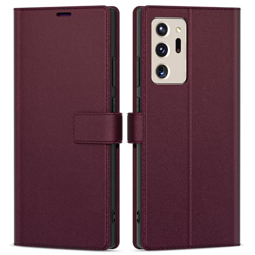 oakxco for Samsung Galaxy Note 20 Ultra Wallet Case with Credit Card Holder, Magnetic RFID Slim Folio Book Flip Leather Phone Case for Women Men Girl, Cute Soft Silicone Rubber Cover, Burgundy Wine