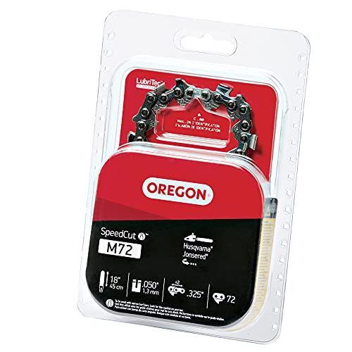 Oregon M72 SpeedCut Chainsaw Chain for 18-Inch Bar - .325-Inch Pitch, .050-Inch Gauge, 72 Drive Links, Replacement Low-Kickback Chainsaw Blade, fits Husqvarna Models and more (95TXL072G)