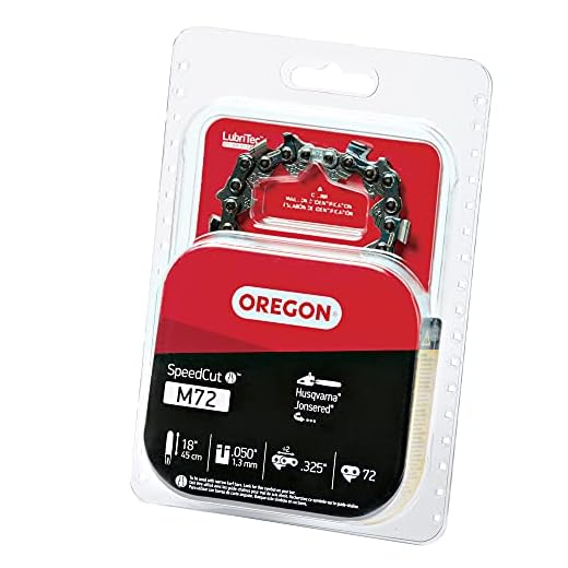 Oregon M72 SpeedCut Chainsaw Chain for 18-Inch Bar - .325-Inch Pitch, .050-Inch Gauge, 72 Drive Links, Replacement Low-Kickback Chainsaw Blade, fits Husqvarna Models and more (95TXL072G)