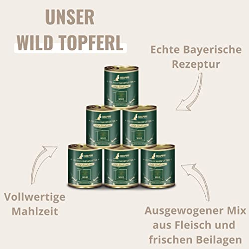 Escapure Adult Nassfutter Wild 6 x 800g Dose - 90% pures Wildfleisch Hundefutter - Dosenfutter Wild Topferl ohne Zusatzstoffe - Ergänzungsfuttermittel für ausgewachsene Hunde frei von Getreide