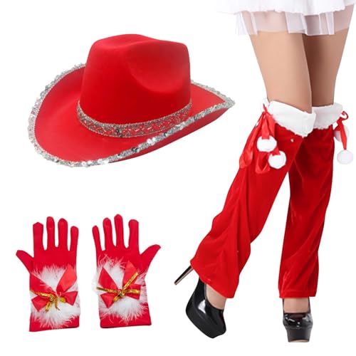 Fantasia de Papai Noel, roupas de Natal para mulheres | Chapéu de vaqueira de Papai Noel com e polai