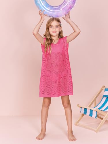 Girls Hollow Out Knitted Swimsuit Cover Up Kids Fashion Split Hem Coverups Beach Dress 7-14 Years3